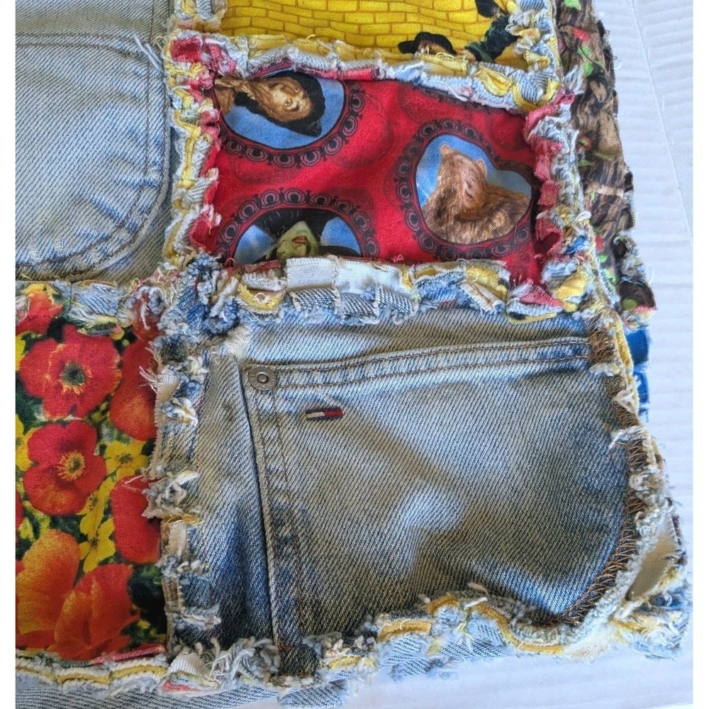 Upcycled Denim Tote Bag Wizard Of Oz Patchwork Tommy Hilfiger Handmade Jeans - Picture 3 of 14